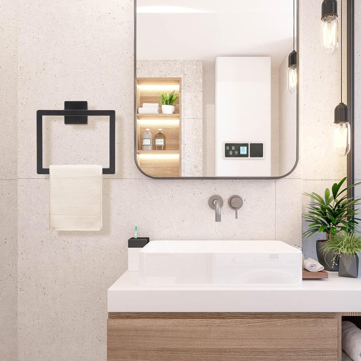 2 Piece Matte Black Square Towel Ring