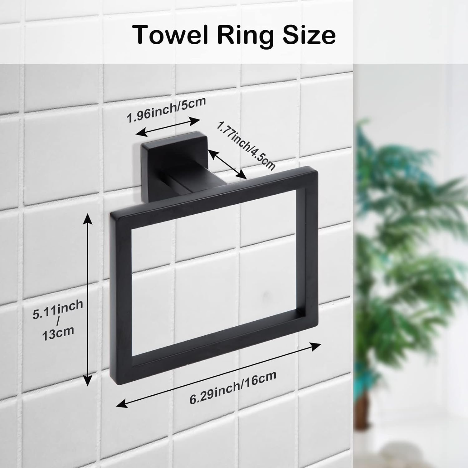 2 Piece Matte Black Square Towel Ring