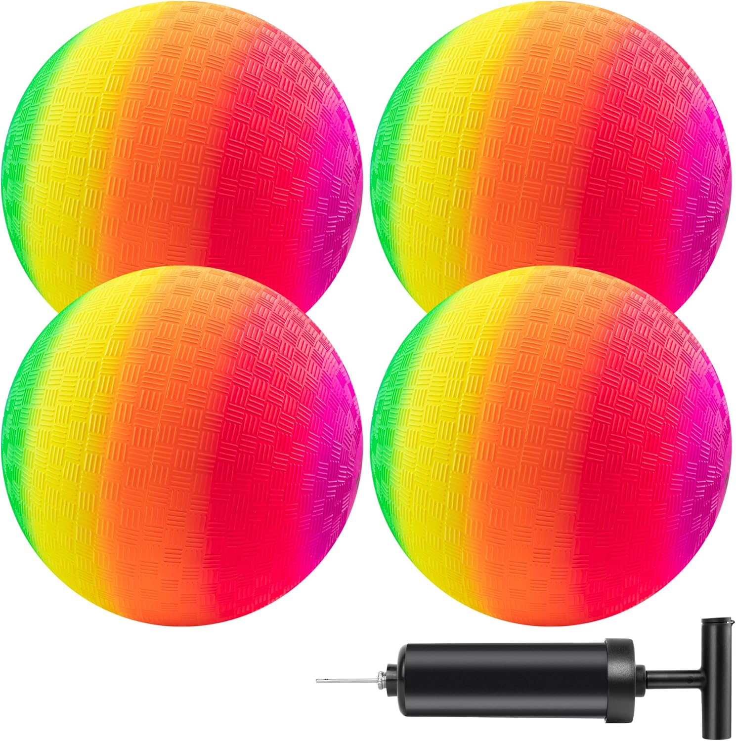 8.5" Kickball Set, Rainbow Playground Ball Set, Hand Pump Included