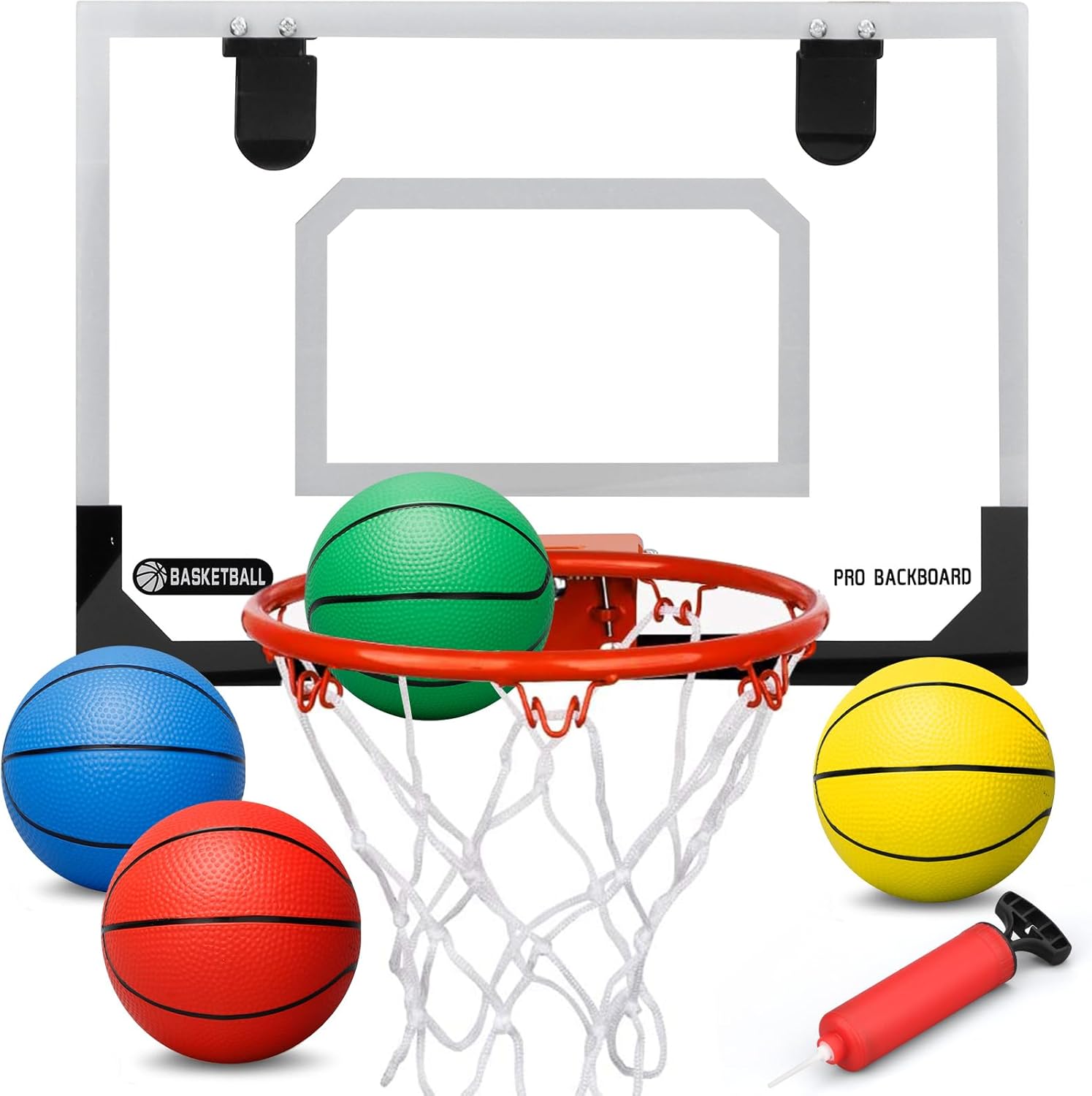Kids Adult Indoor Basketball Frames Set, 4 Mini Balls Included