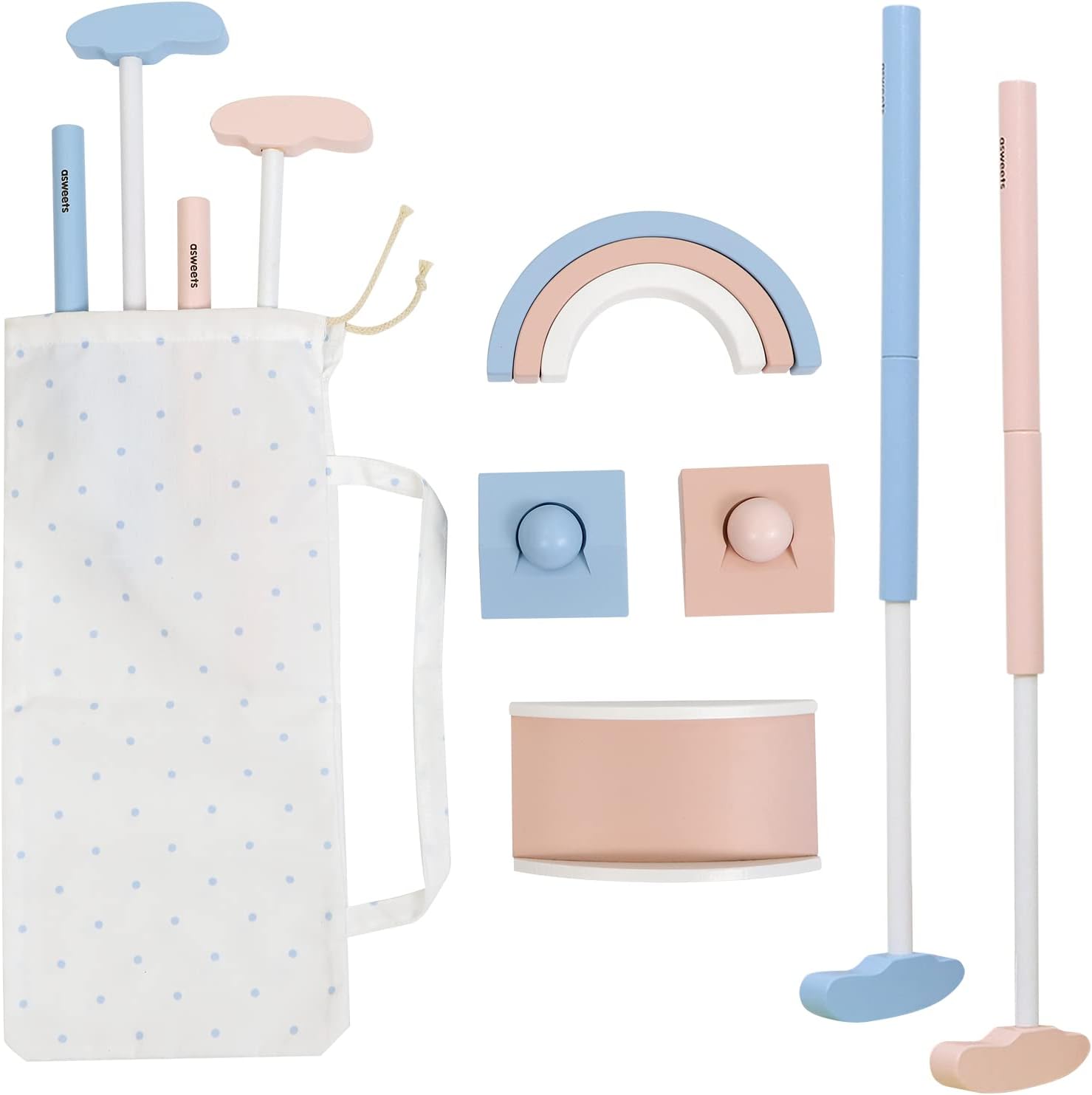 Mini Wooden Golf Set, Macaroon Toddler Mini Golf Clubs