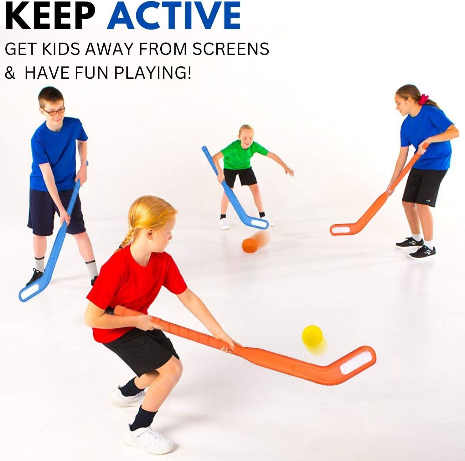 Kids Floor Hockey Stick Set, 28 Inch, Indoor Outdoor Toys