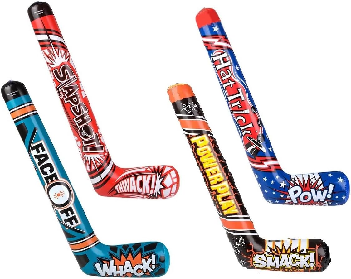 35 Inch Inflatable Hockey Stick, 24 Pack - 4 Designs