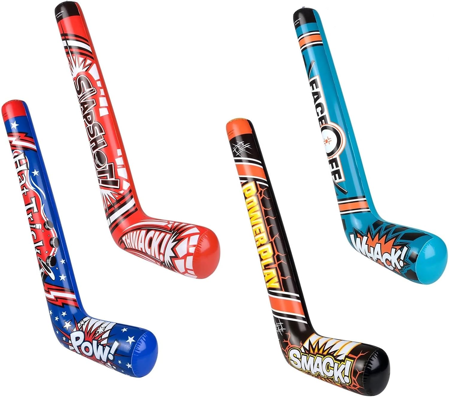 35 Inch Inflatable Hockey Stick, 24 Pack - 4 Designs