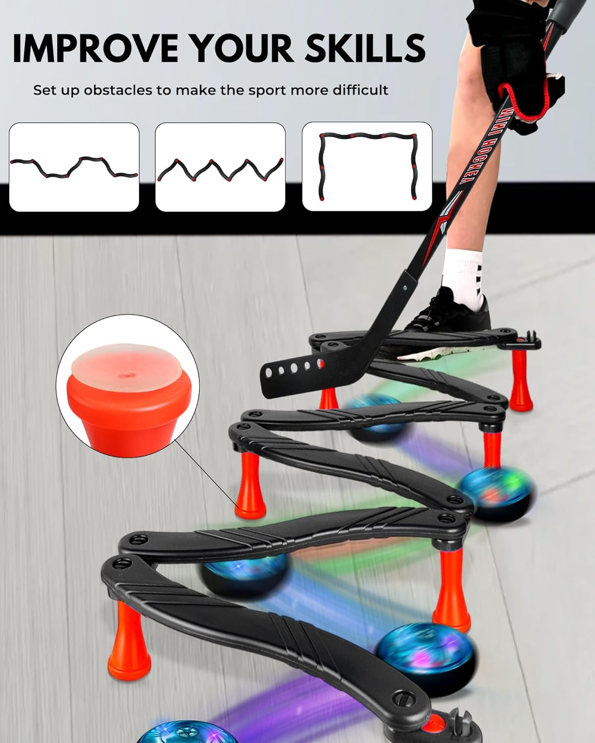 Adjustable Hockey Stick Handling Trainer, Improves Ball Control