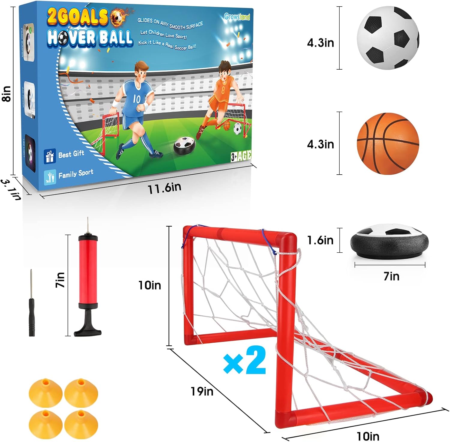 Growsland Hover Soccer Ball with 2 Goals, LED Hover Ball