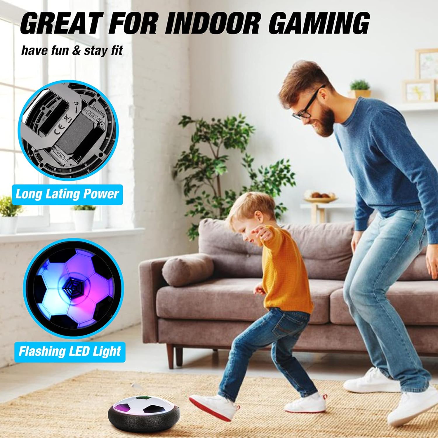 Growsland Hover Soccer Ball with 2 Goals, LED Hover Ball