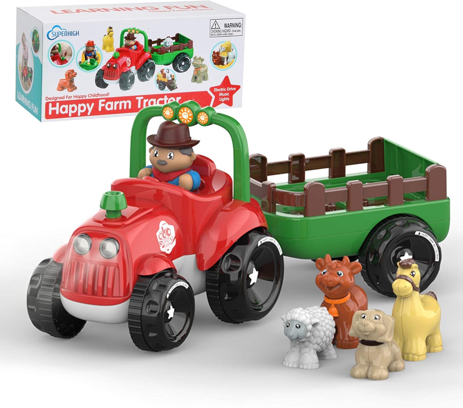 Farm Tractor Toy with Detachable Farmer and Animals