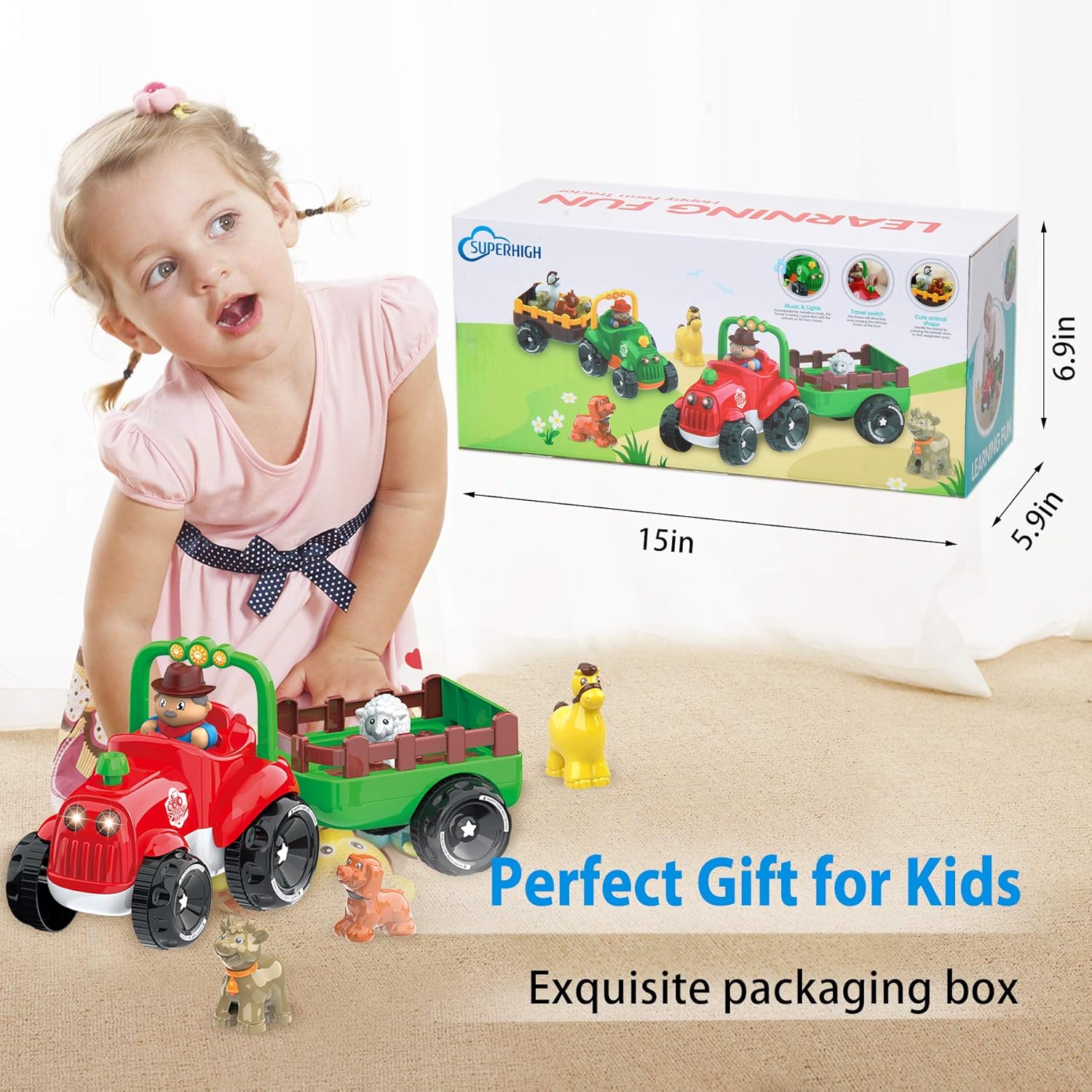 Farm Tractor Toy with Detachable Farmer and Animals