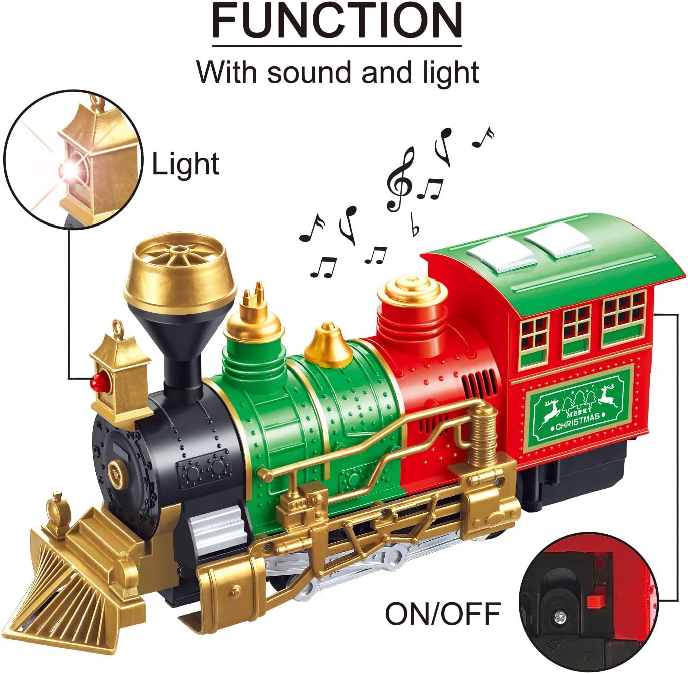 Christmas Train Set with Elevated Track, Santa, Snowman, Christmas Tree, Cargo Car