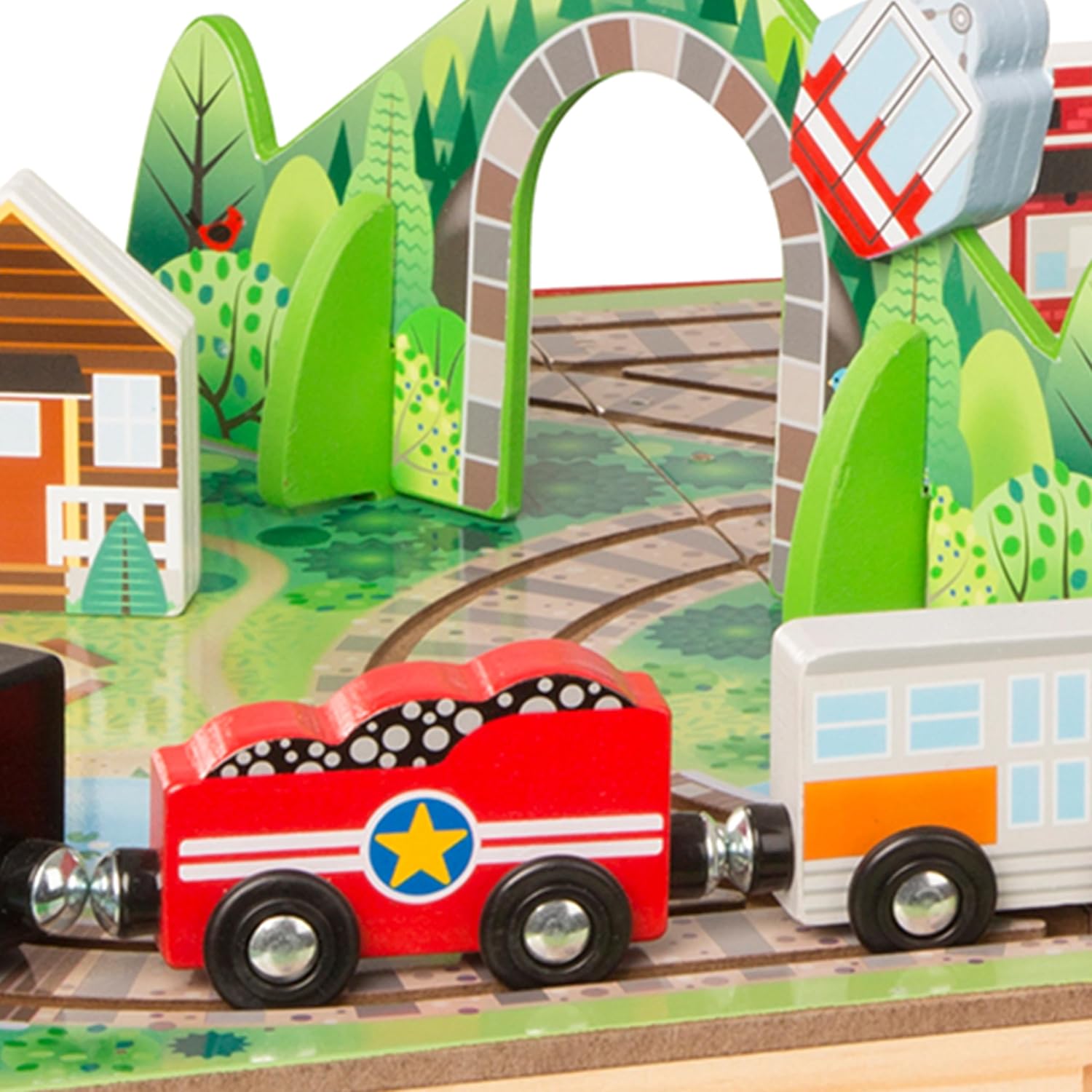 17 Pack Wooden Railroad Set, 3 Trains & Trucks