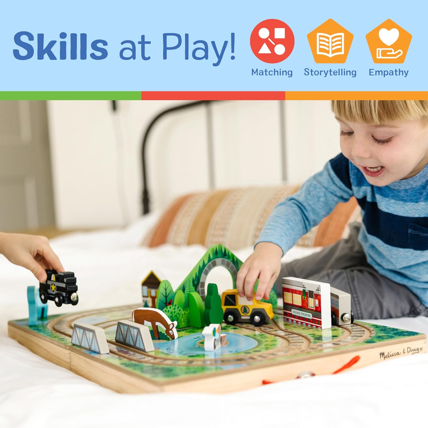 17 Pack Wooden Railroad Set, 3 Trains & Trucks