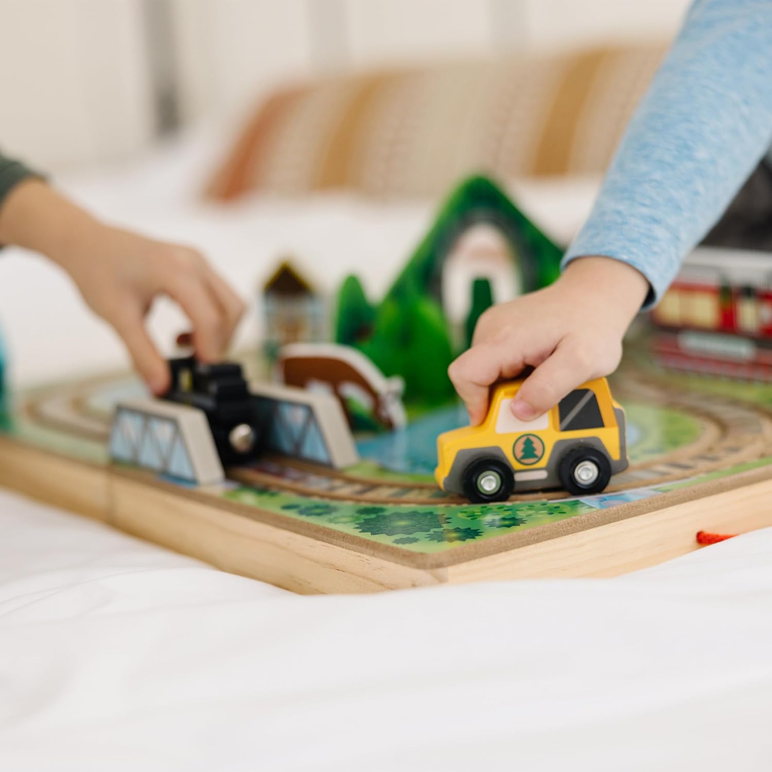 17 Pack Wooden Railroad Set, 3 Trains & Trucks