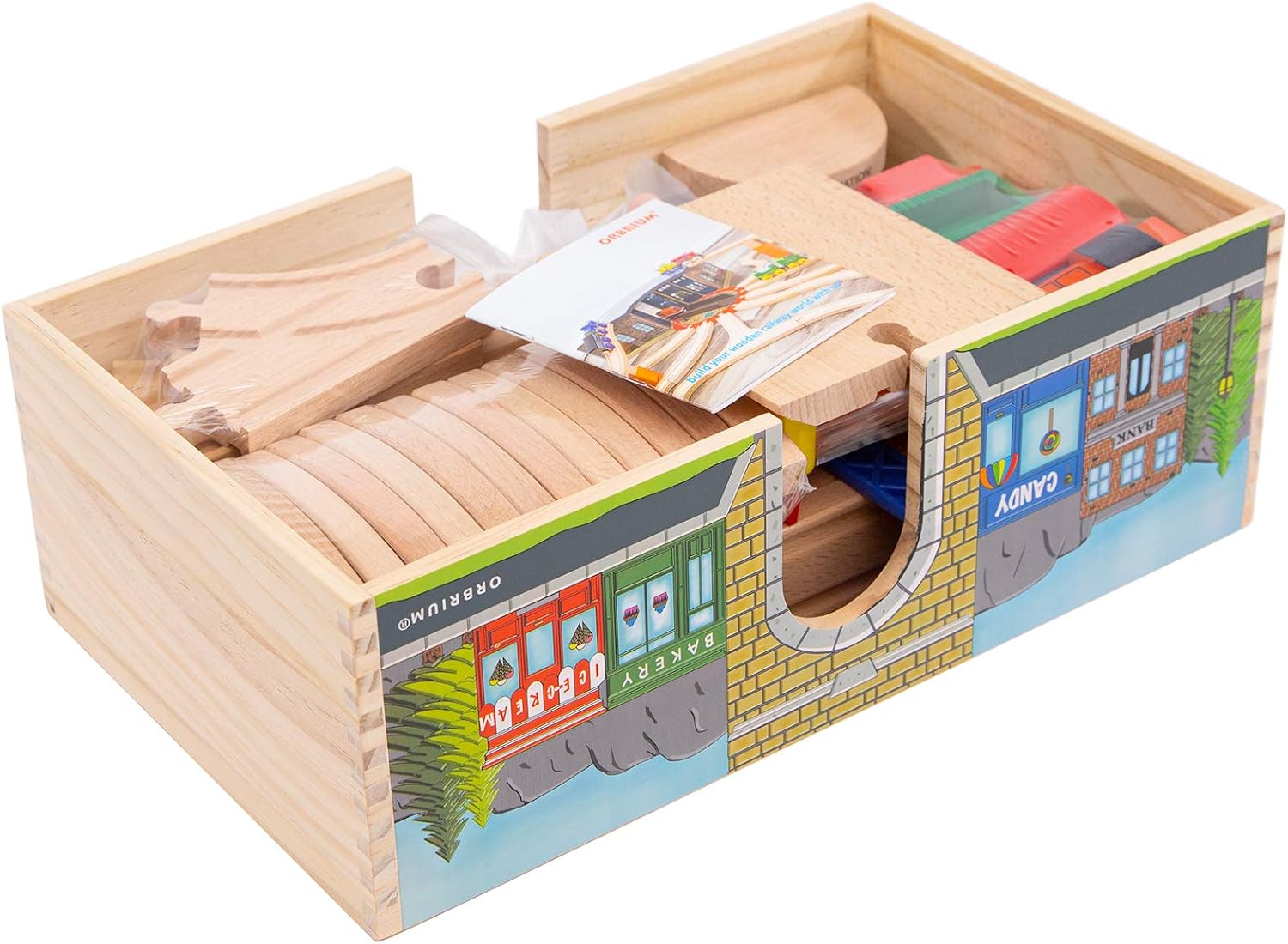 52 Pack Deluxe Wooden Train Set, Storage Box