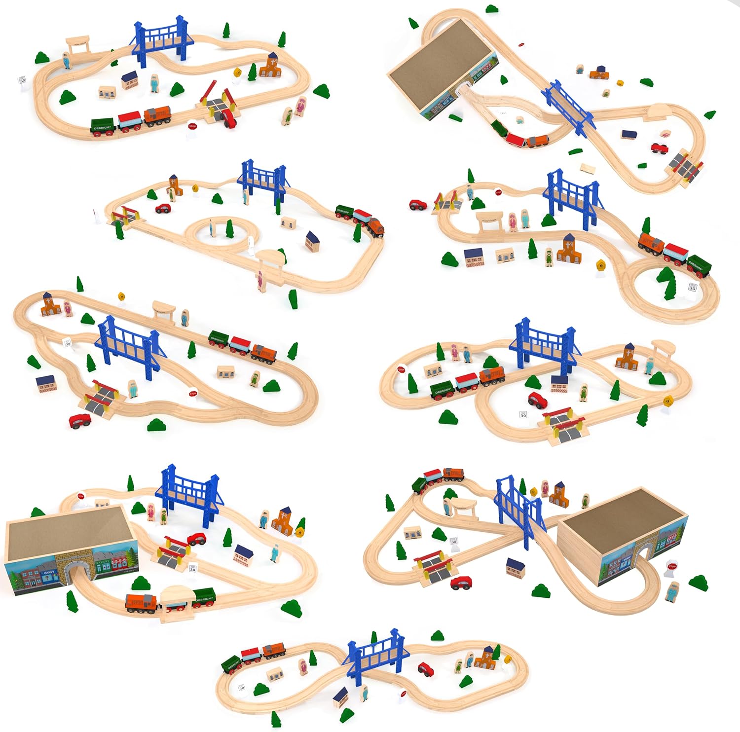 52 Pack Deluxe Wooden Train Set, Storage Box