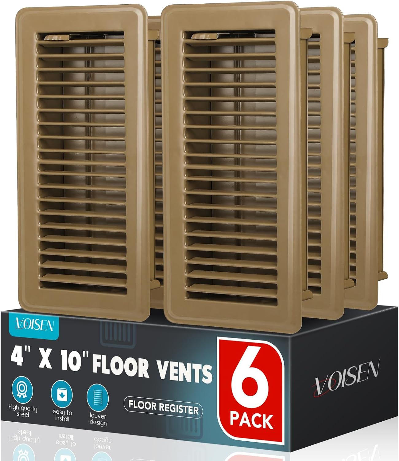 4x10 Floor Register Vent, 6 Piece, Brown