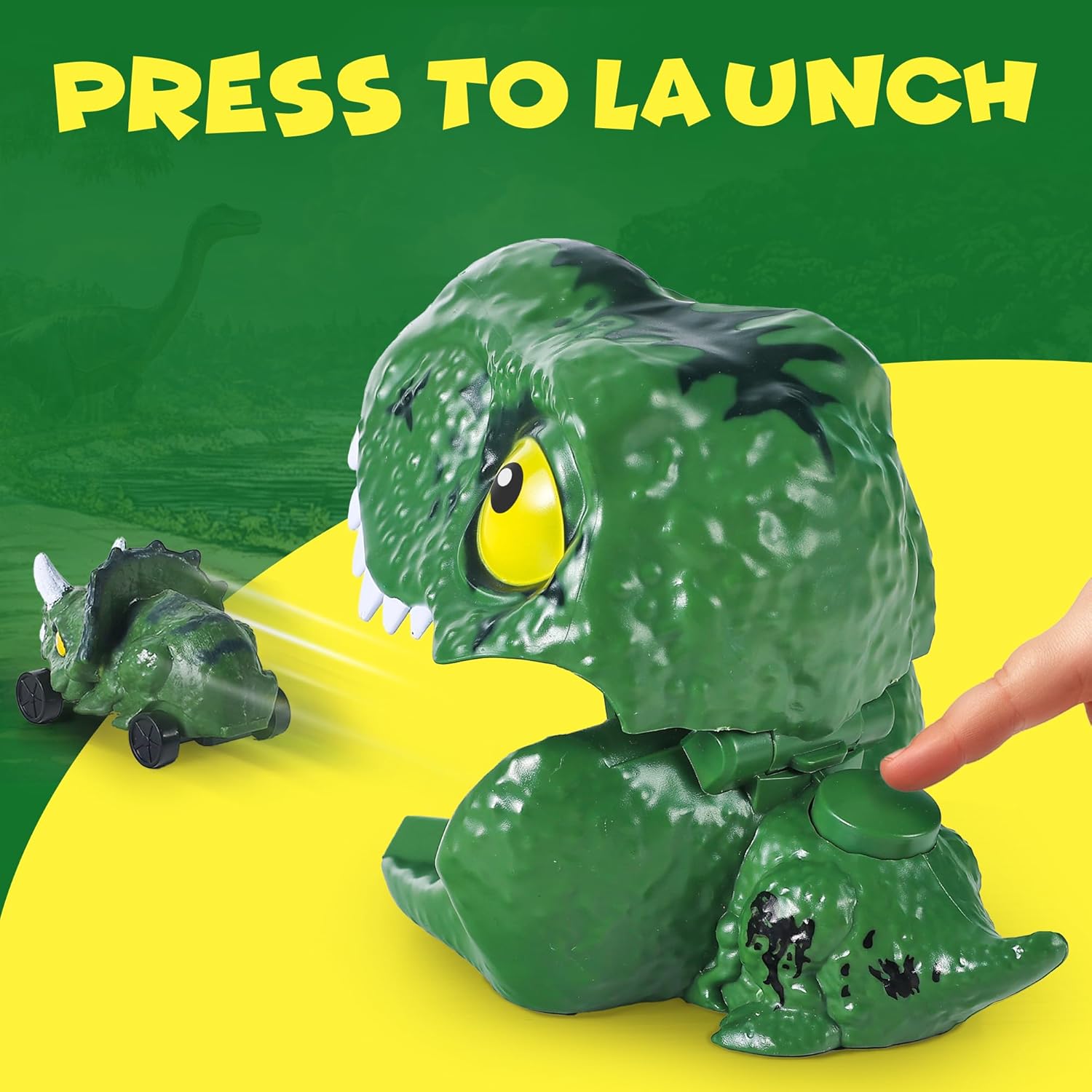 Dinosaur Car Launcher Playset, Push to Launch Catapult for Ages 3-6