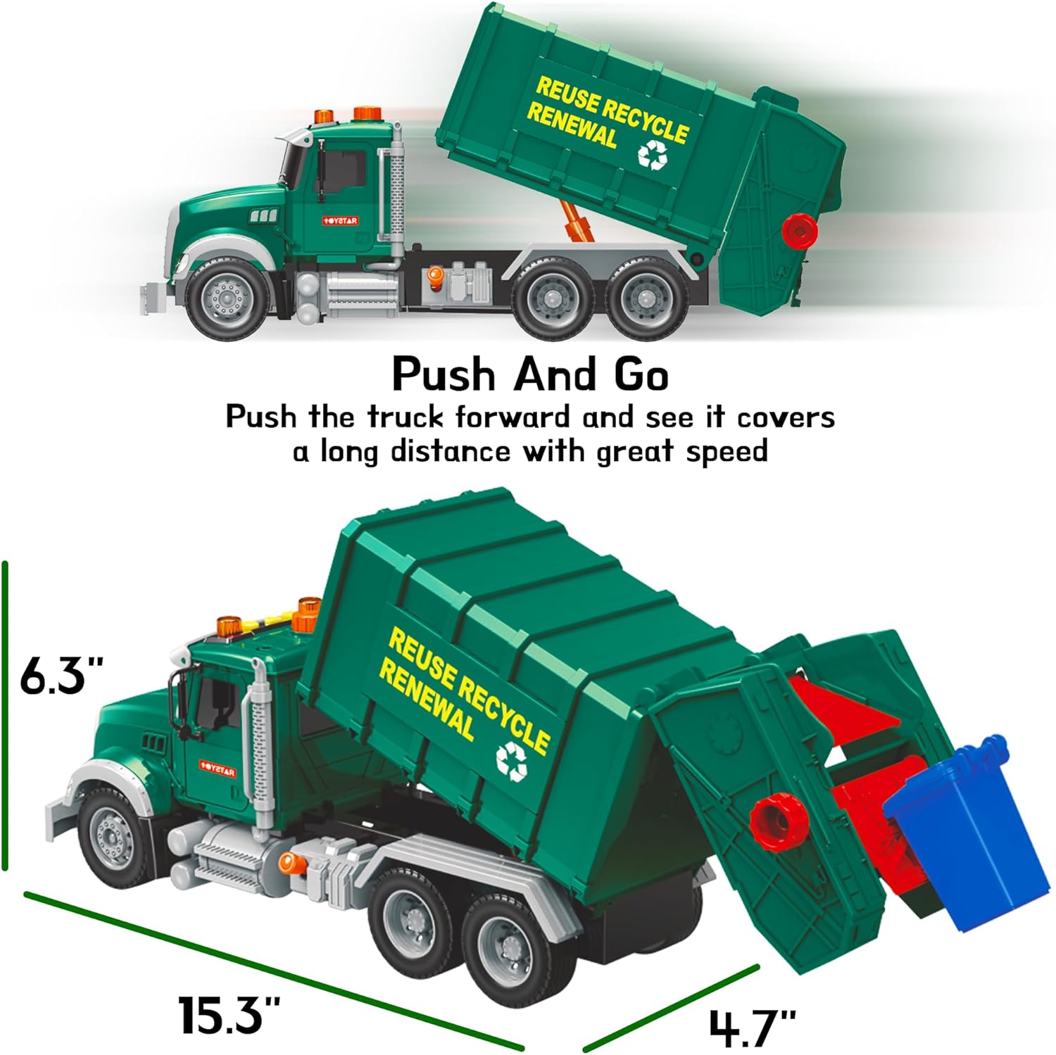Garbage Truck Toy, Recycling Truck with Flashcards