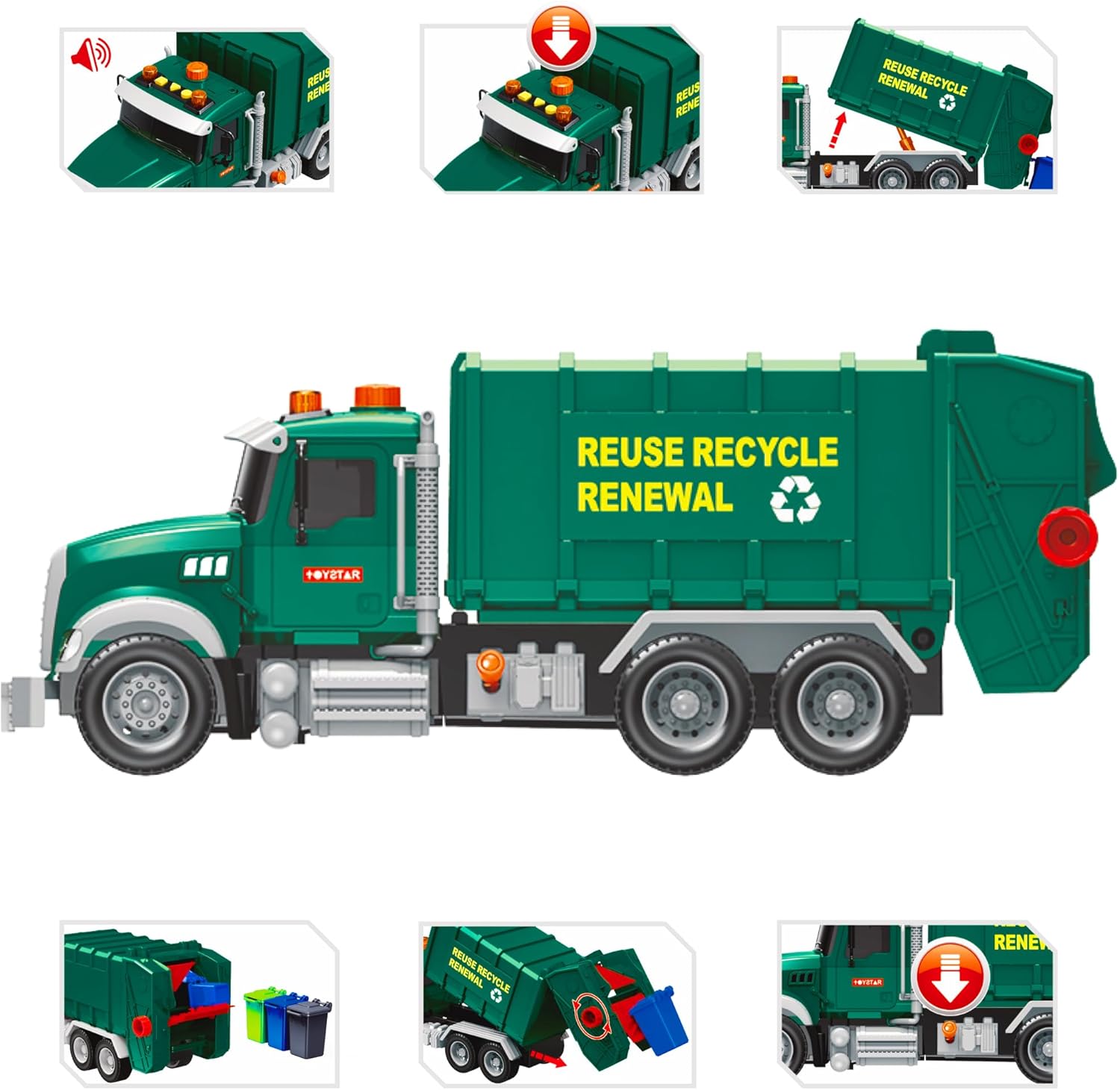 Garbage Truck Toy, Recycling Truck with Flashcards