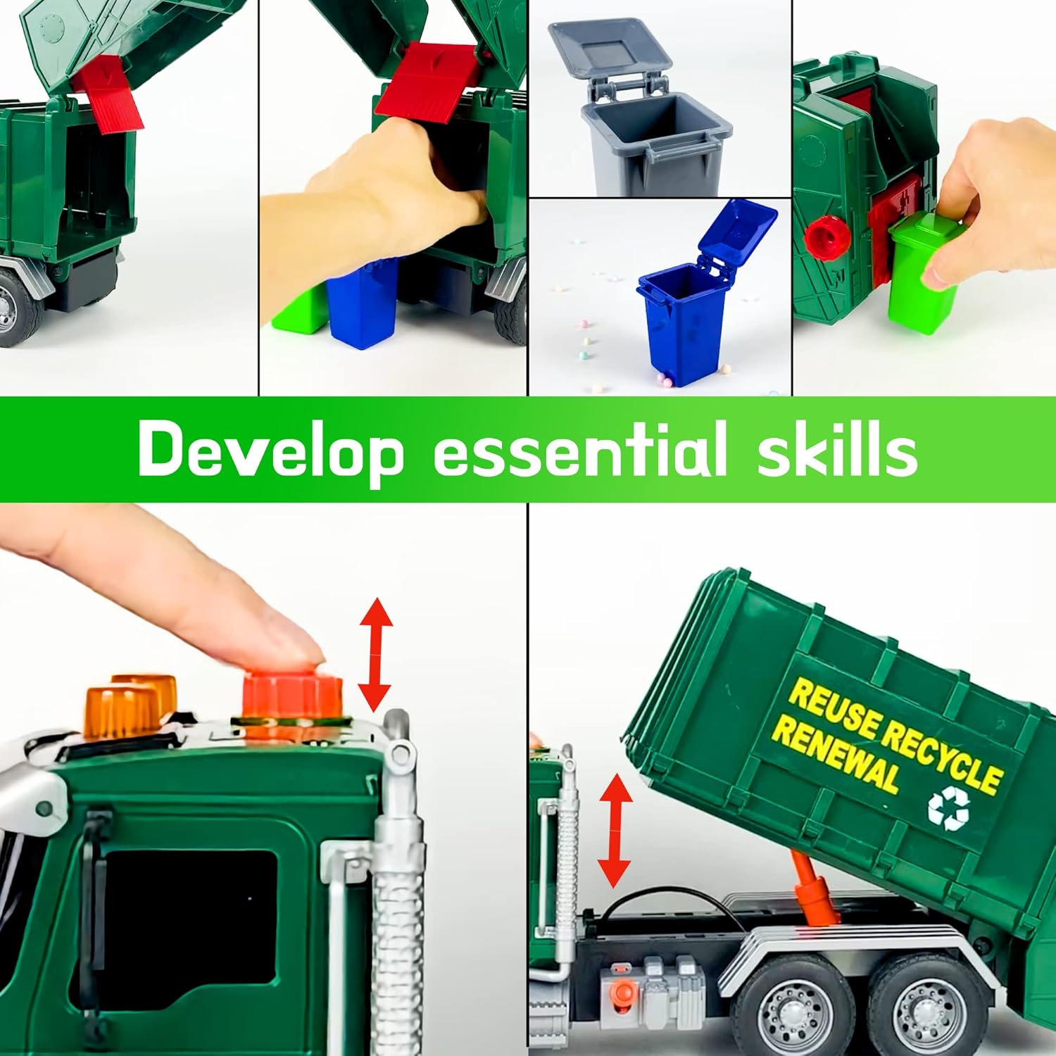 Garbage Truck Toy, Recycling Truck with Flashcards