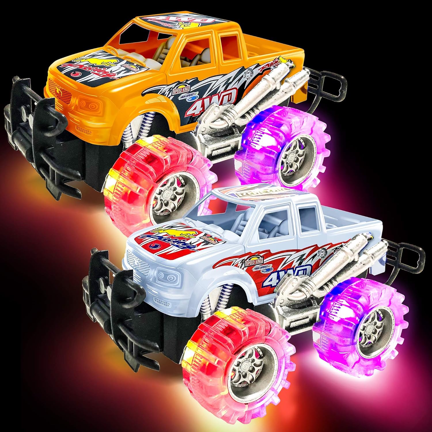 Light Up Monster Truck Set, 2 Trucks with LED Tires