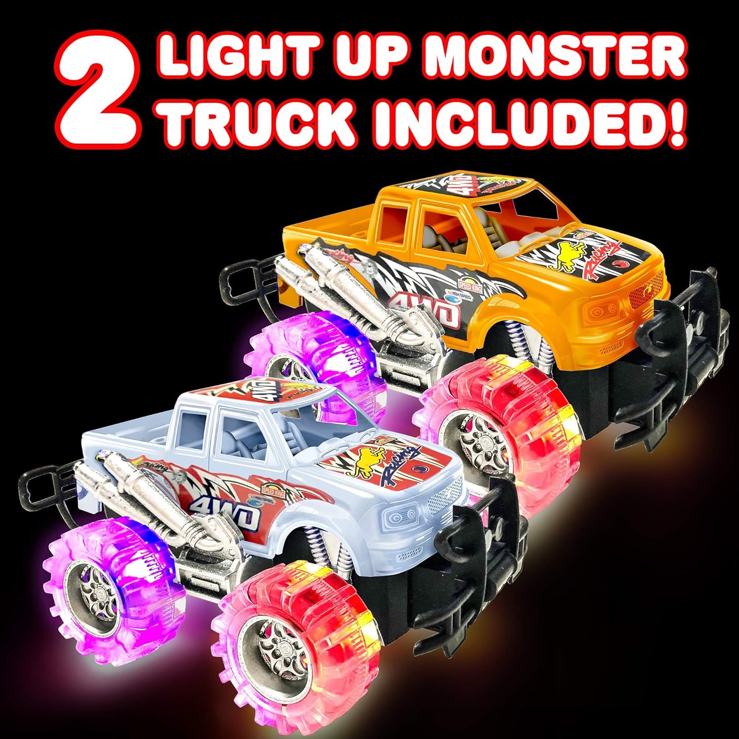 Light Up Monster Truck Set, 2 Trucks with LED Tires