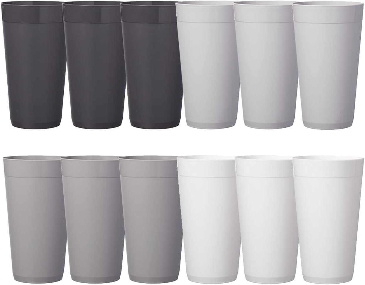 Acrylic Newport 20 oz (approx. 591.4 ml) unbreakable plastic stackable mugs | 12 drinking cups | reusable, BPA free, made in the USA, dishwasher safe on top rack, microwaveable