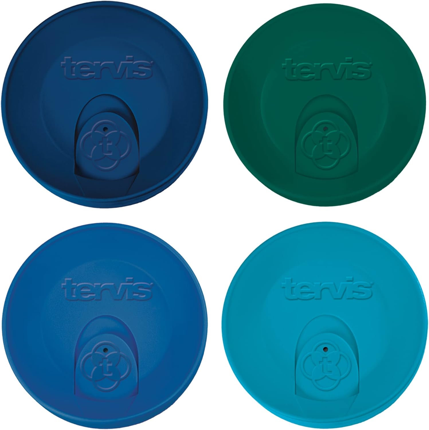 Travel Mug Lids for 16 oz (approx. 473.2 ml) Flat Bottom Mugs, Not for Mugs, Colors Navy, Green, Blue-Green and Blue, Set of 4 Each