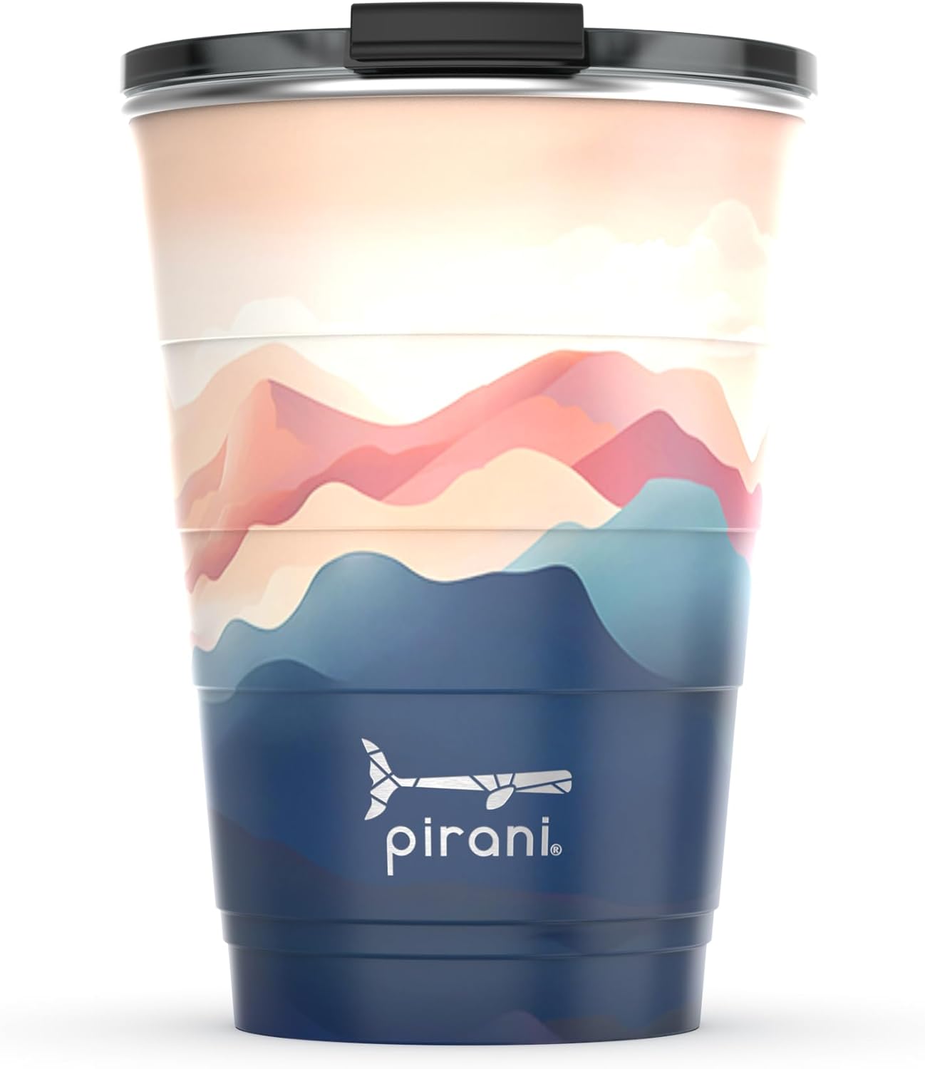 16 oz (approx. 453.6 g) Mountain Pattern Insulated Stackable Nonpareil - Tight Wall Triple Vacuum Insulated Tumbler with Custom Sealed Lid - Space Saving Design - The Last Light
