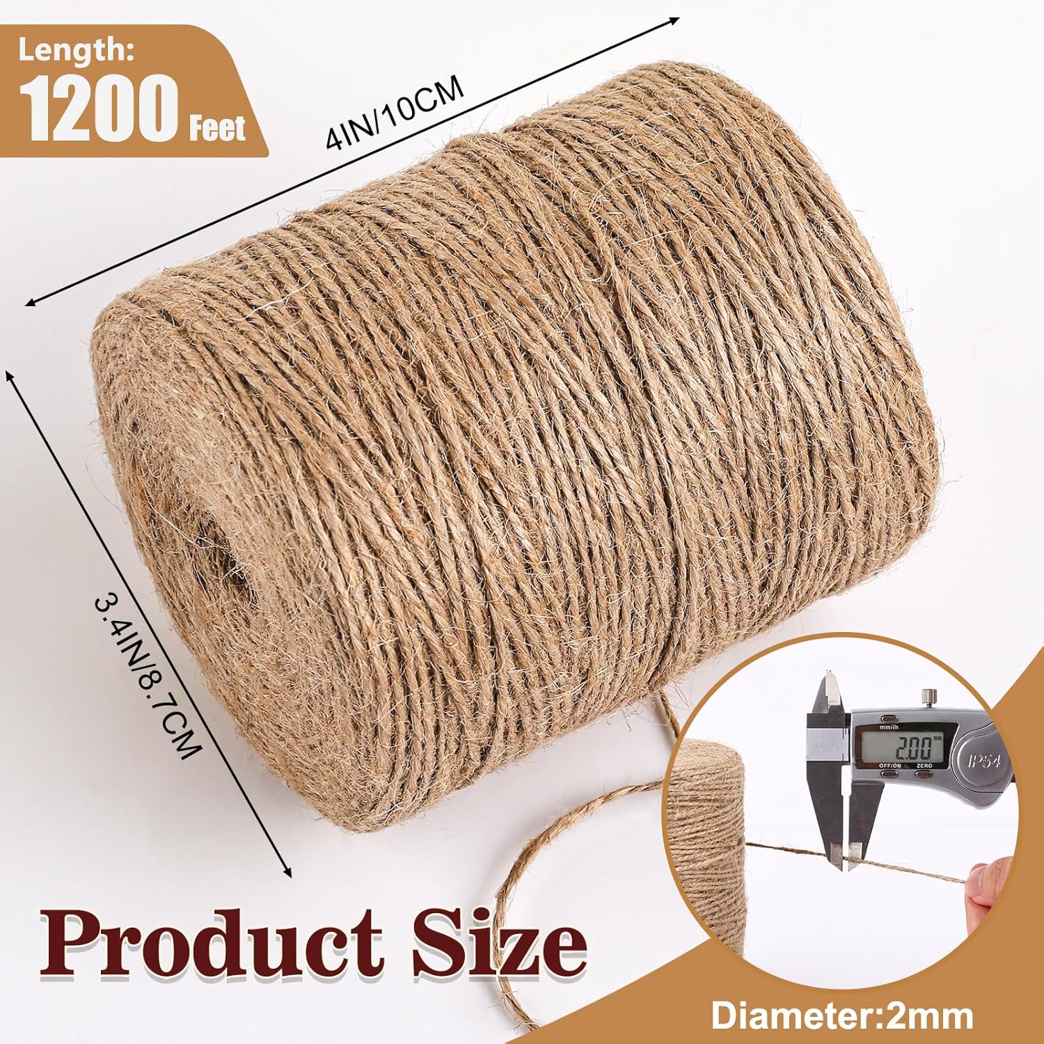Triple-stranded 2mm 1200ft Natural Jute Twine