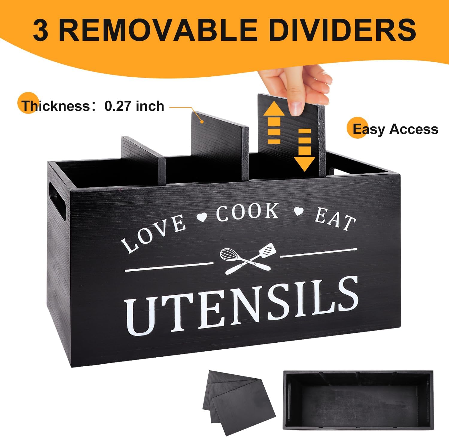 Black Farmhouse Utensil Rack For Kitchen Counter Oversized Cooking Utensil Rack Storage Rack For Countertop Rustic Wooden Kitchen Tools Decorative Utensils Crock Spatula Holder