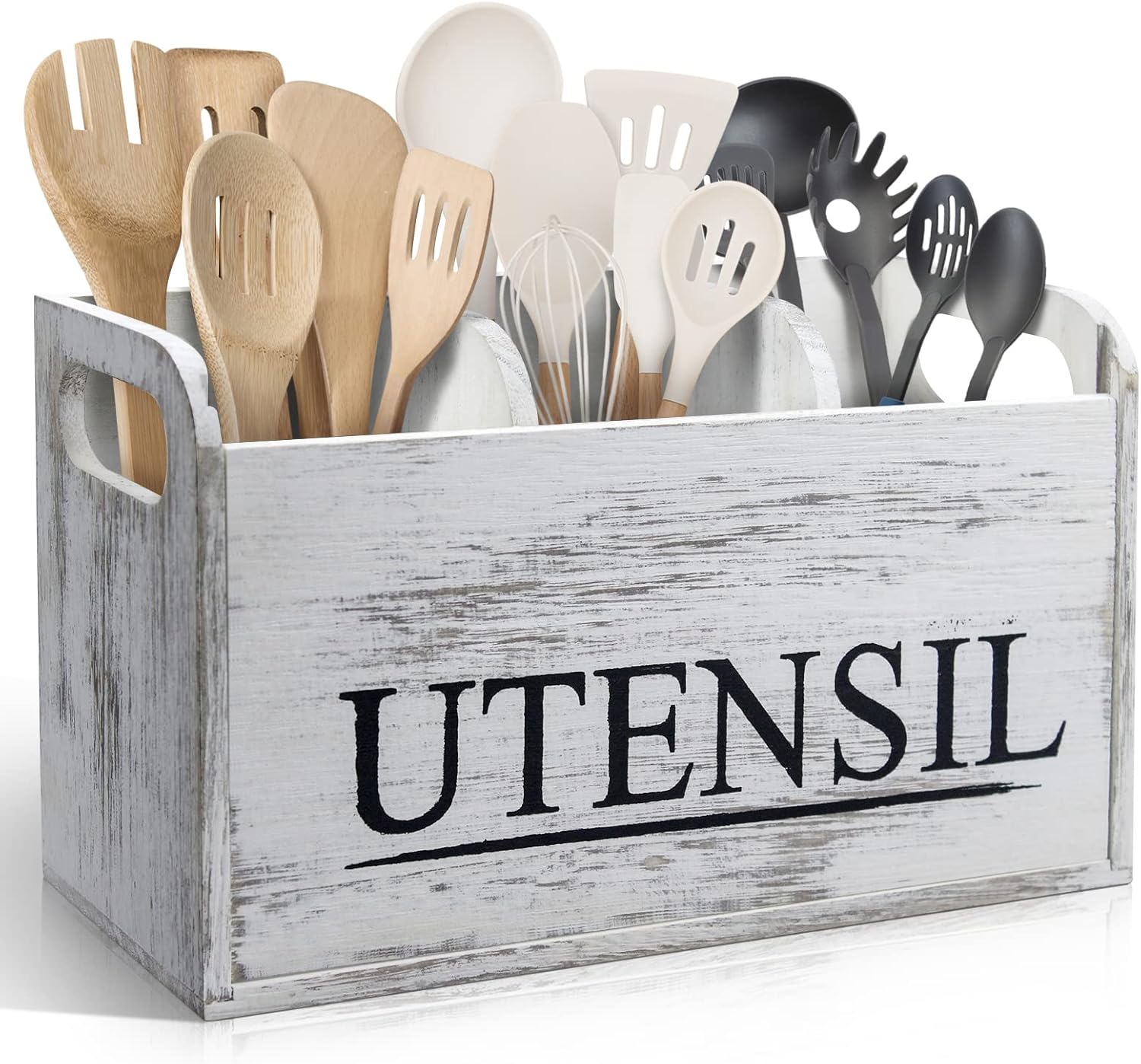 brekle white kitchen utensil rack rustic large wooden utensil organizer cooking tools