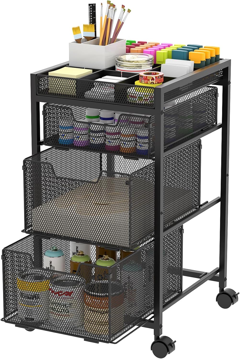 Rolling Utility Cart with 3 Drawers, Craft Storage and Organizer with DIY Dividers, Lockable Wheels, Multi-Functional Storage for Art Supplies, Brushes and Paint and Workpiece Small Parts