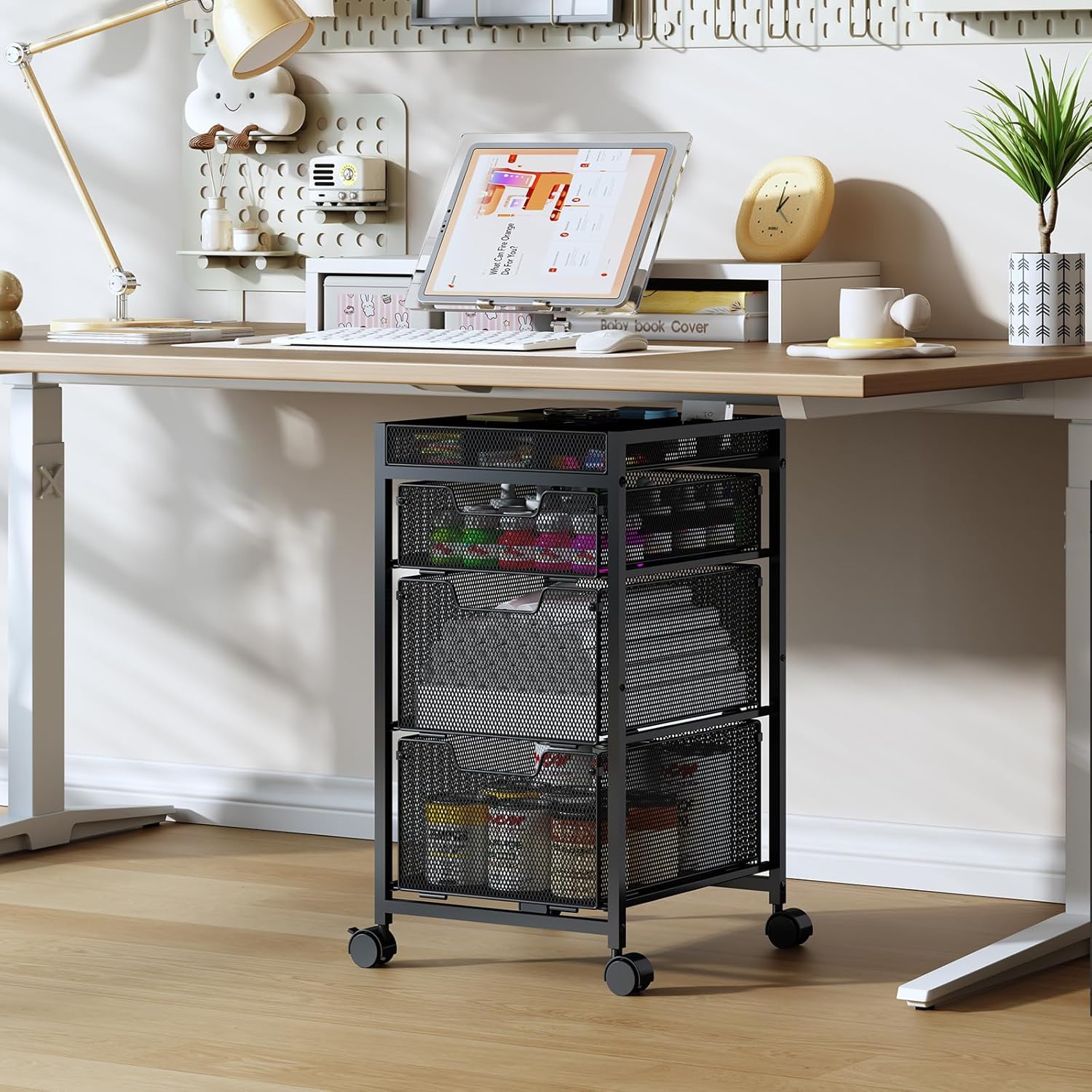 Rolling Utility Cart with 3 Drawers, Craft Storage and Organizer with DIY Dividers, Lockable Wheels, Multi-Functional Storage for Art Supplies, Brushes and Paint and Workpiece Small Parts