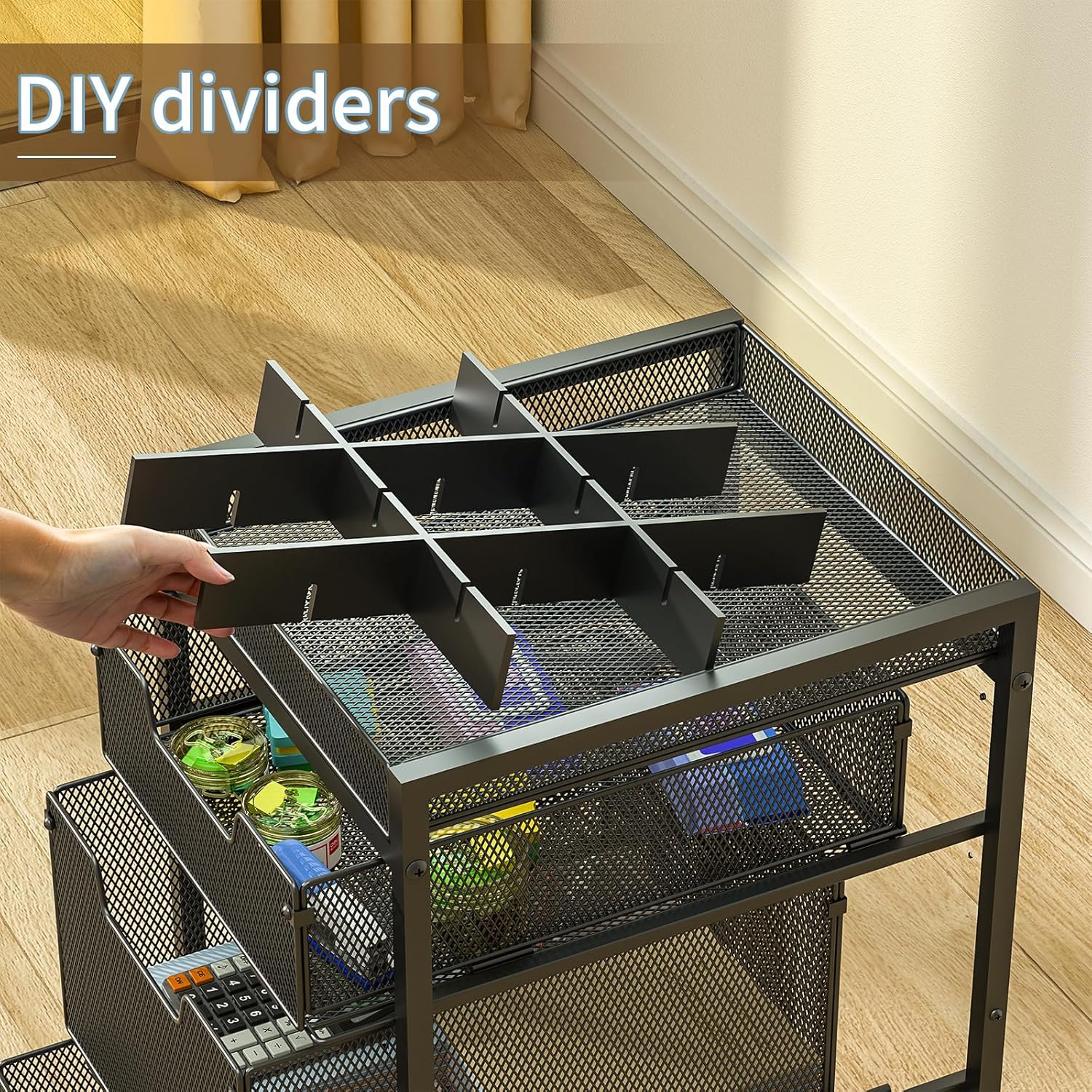 Rolling Utility Cart with 3 Drawers, Craft Storage and Organizer with DIY Dividers, Lockable Wheels, Multi-Functional Storage for Art Supplies, Brushes and Paint and Workpiece Small Parts