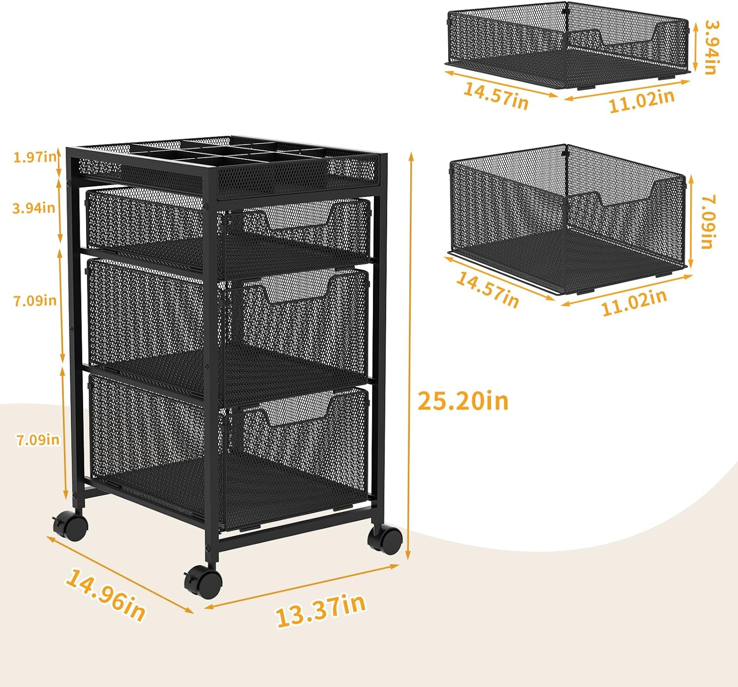 Rolling Utility Cart with 3 Drawers, Craft Storage and Organizer with DIY Dividers, Lockable Wheels, Multi-Functional Storage for Art Supplies, Brushes and Paint and Workpiece Small Parts