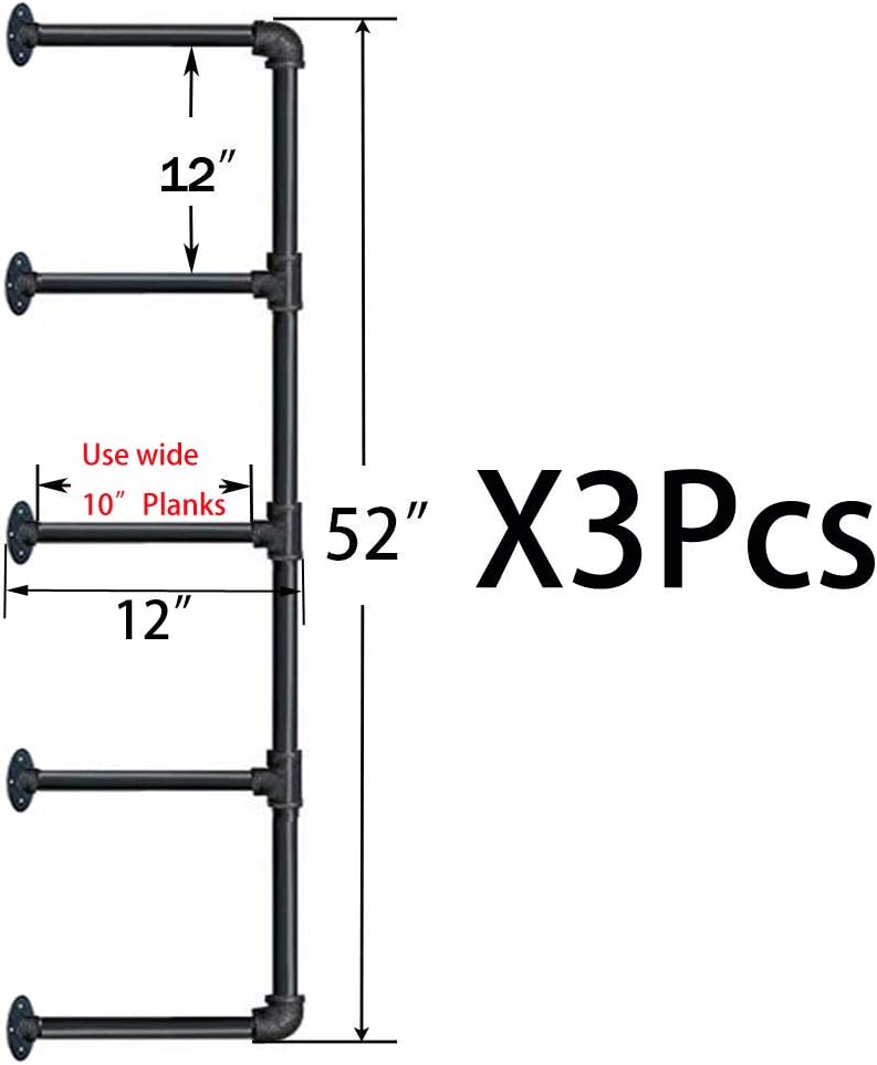 3 Piece, 52" * 12" Wall Mounted Iron Pipe Shelf