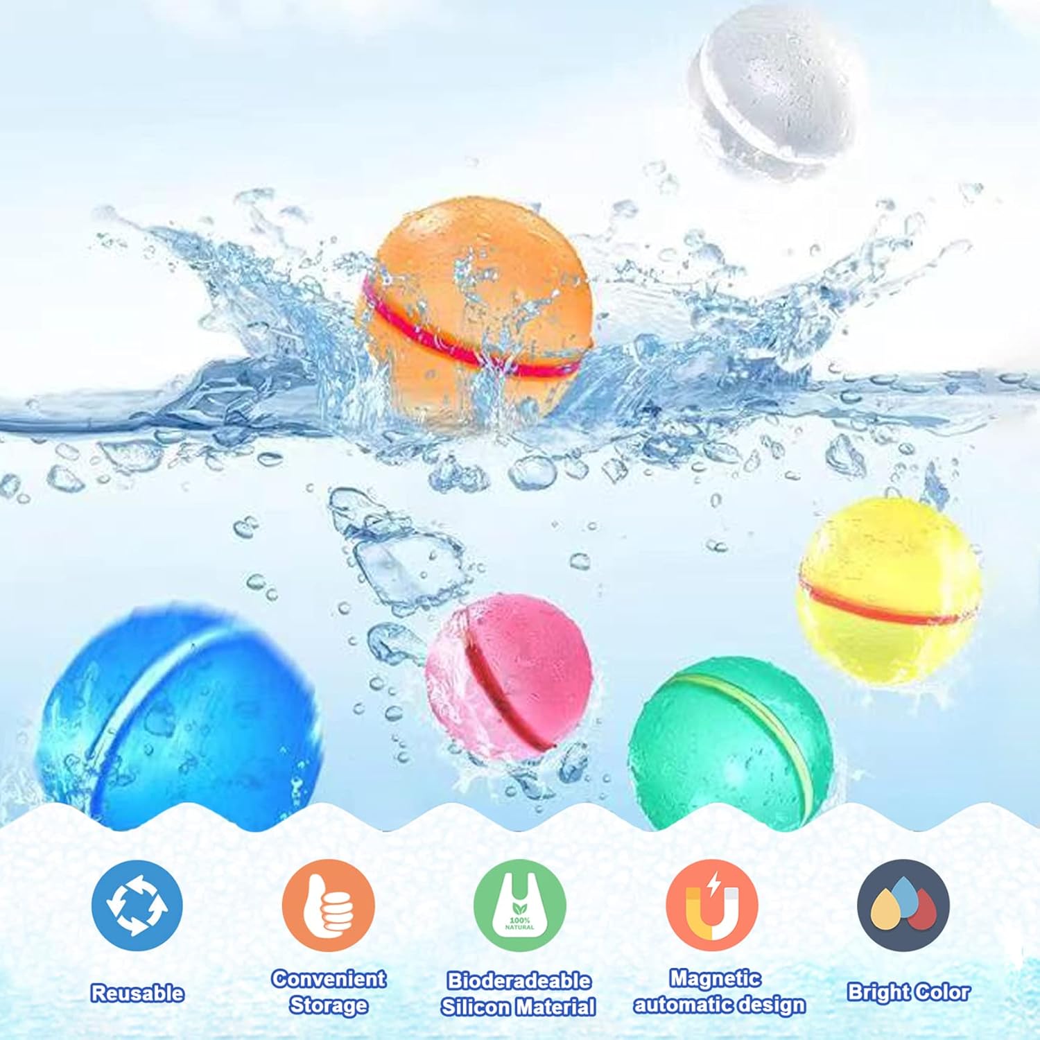 12 Piece Reusable Water Balloons, Quick Fill Magnetic