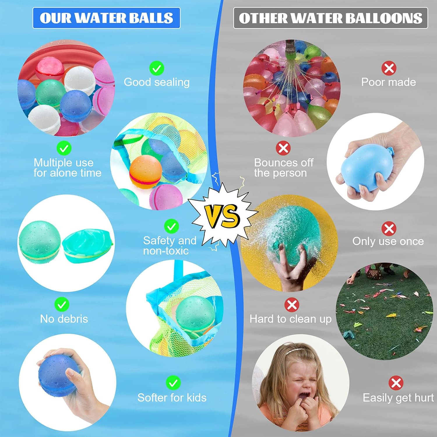 12 Piece Reusable Water Balloons, Quick Fill Magnetic