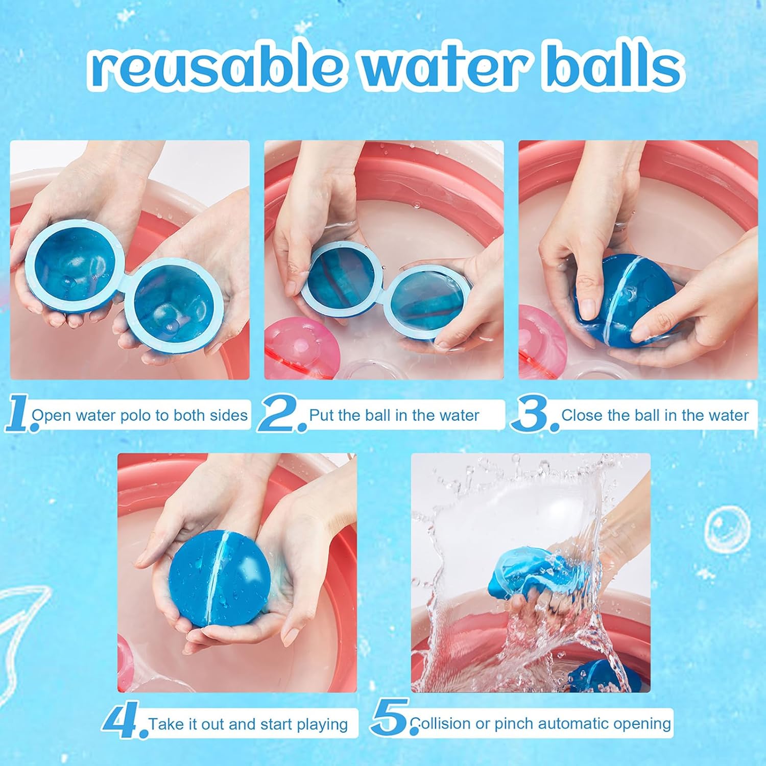 12 Piece Reusable Water Balloons, Quick Fill Magnetic