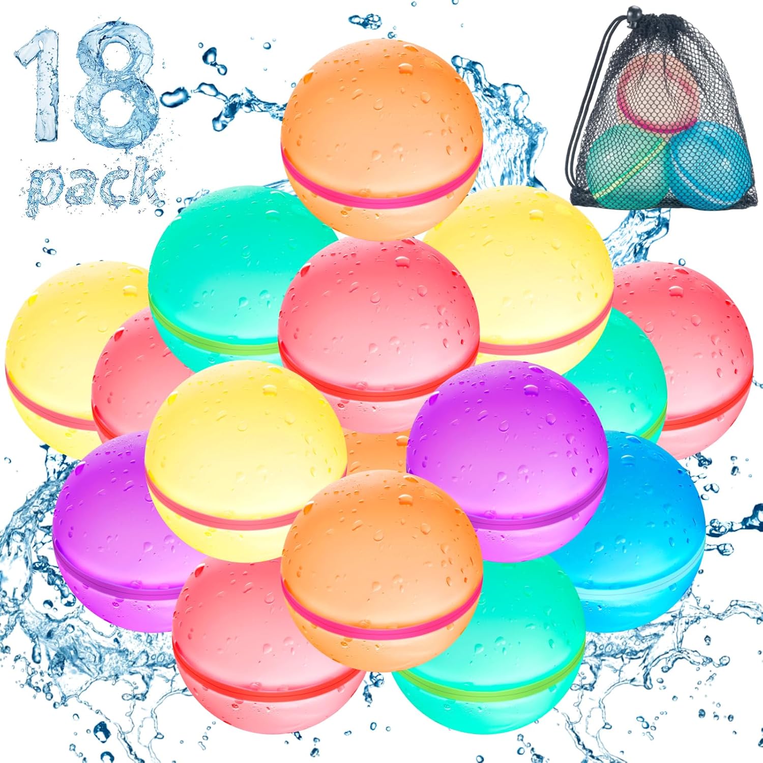 12 Pack Reusable Water Balloons, Quick Fill Self-Sealing
