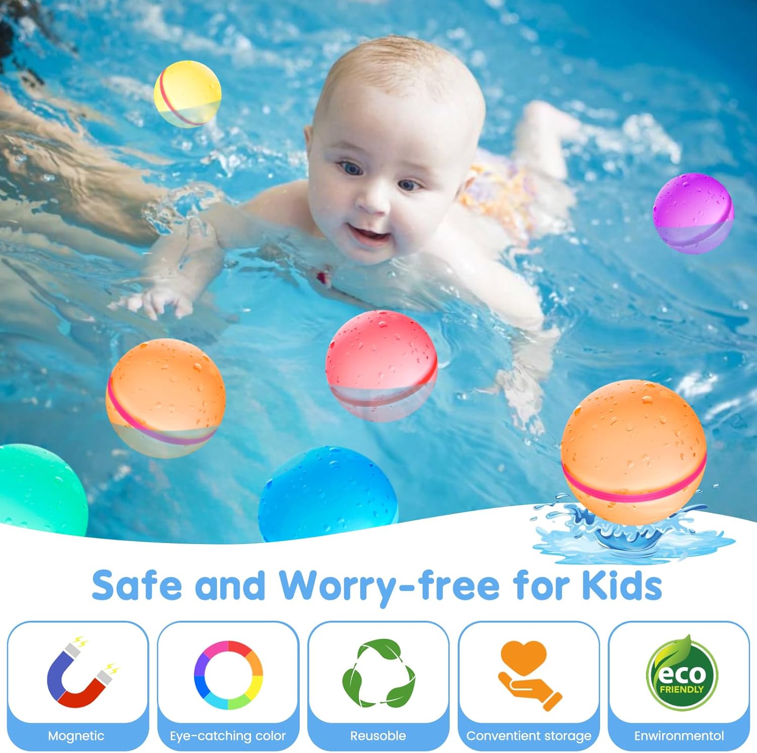 12 Pack Reusable Water Balloons, Quick Fill Self-Sealing