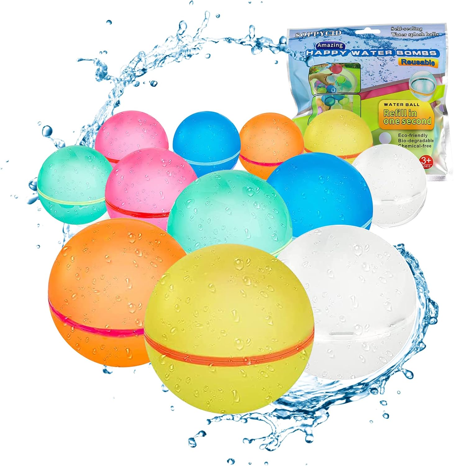 12 Pcs Reusable Water Balloons, Self-Sealing Silicone