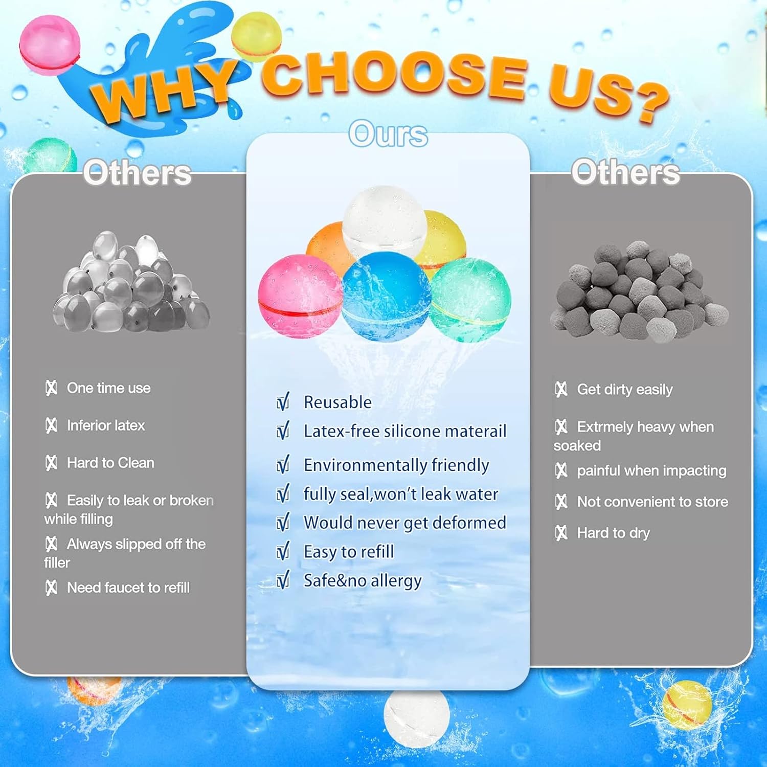 12 Pcs Reusable Water Balloons, Self-Sealing Silicone