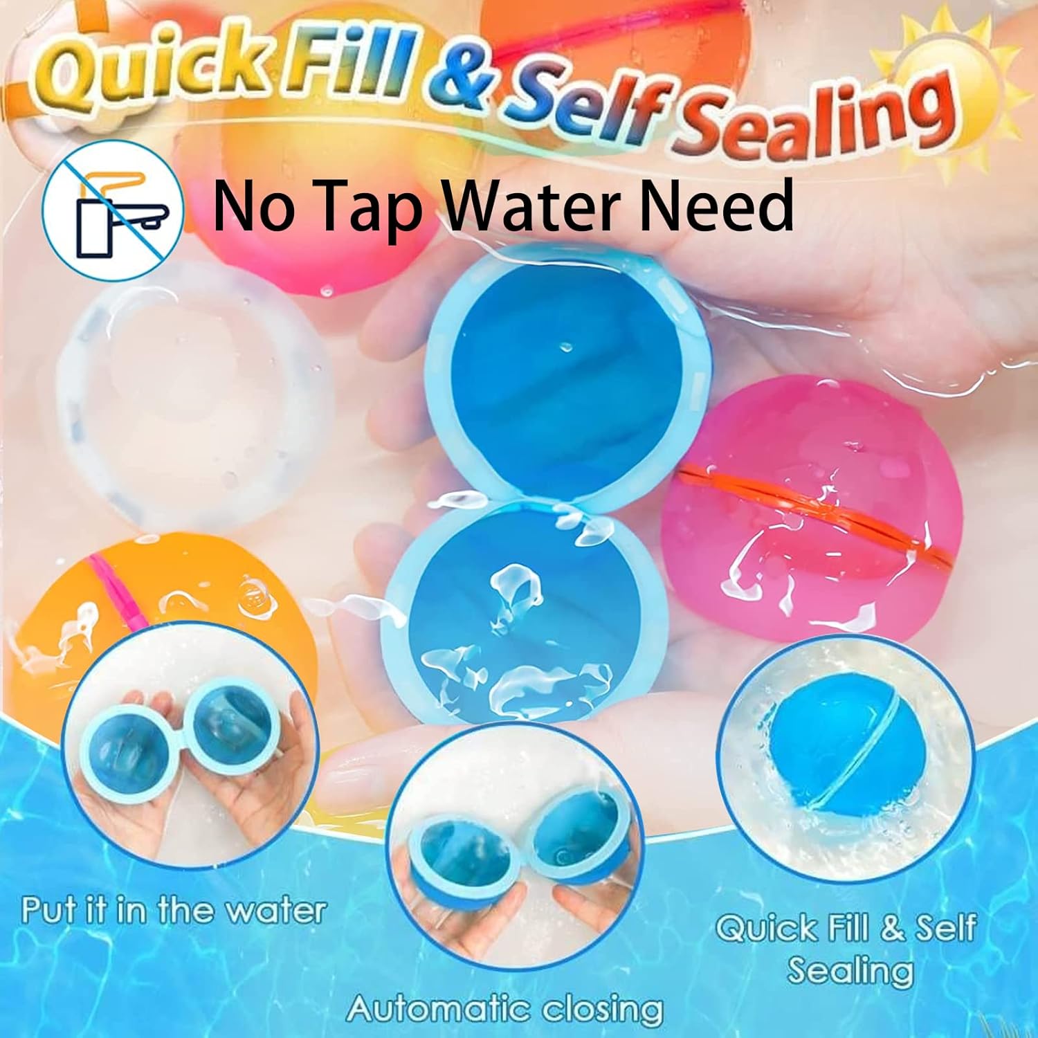 12 Pcs Reusable Water Balloons, Self-Sealing Silicone