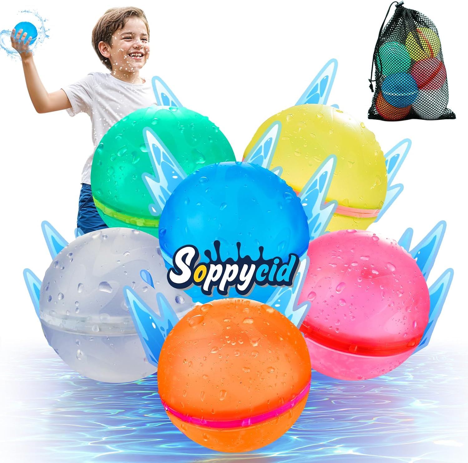 Reusable Water Balloons, Quick Fill, Non-Magnetic Latex