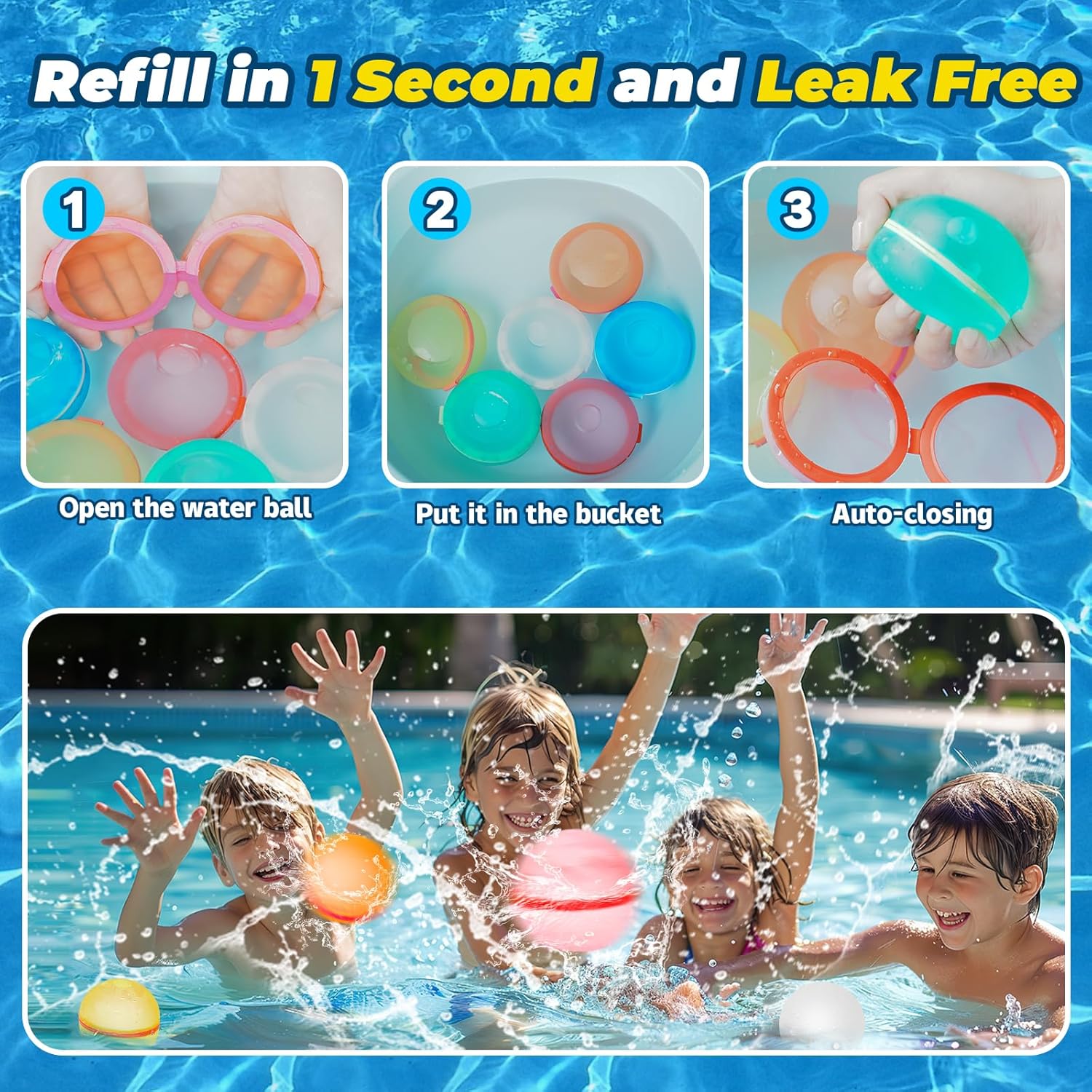 Reusable Water Balloons, Quick Fill, Non-Magnetic Latex