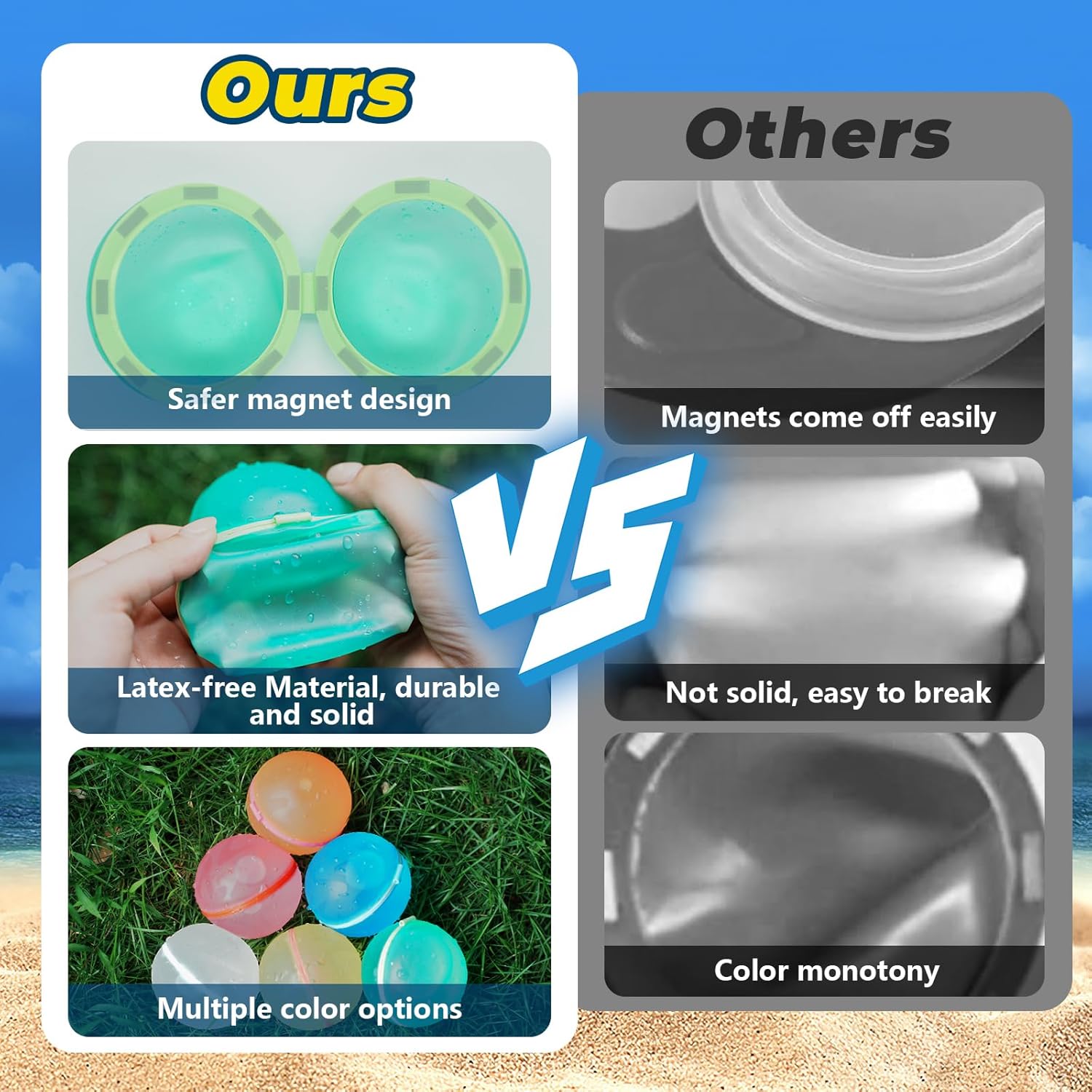 Reusable Water Balloons, Quick Fill, Non-Magnetic Latex