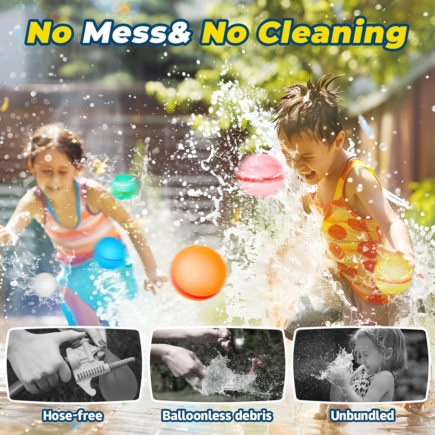 Reusable Water Balloons, Quick Fill, Non-Magnetic Latex
