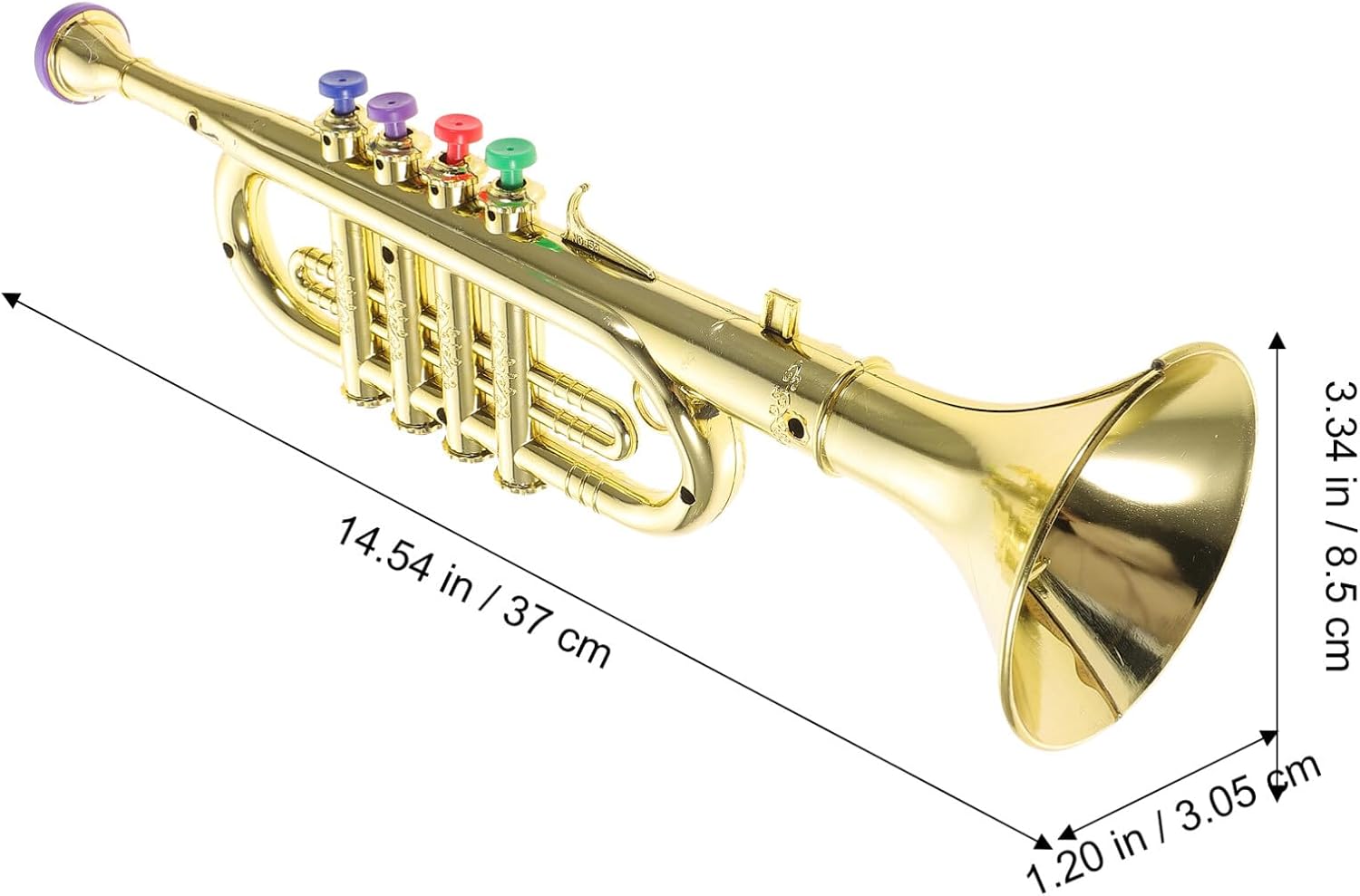 Plastic Trumpet Musical Toy, 4 Color Coded Keys